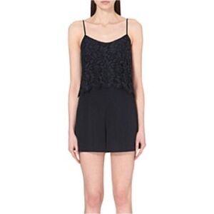 Sandro Paris Navy Blue Viscose  Lace Overlay Sleeveless Romper adjustable straps